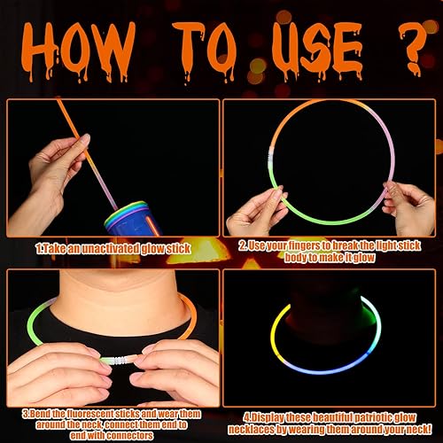 Miniatura 5 de 100 collares brillantes de Halloween de 22 pulgadas, collares iluminados, color naranja, morado, verde, que brillan en la oscuridad, para