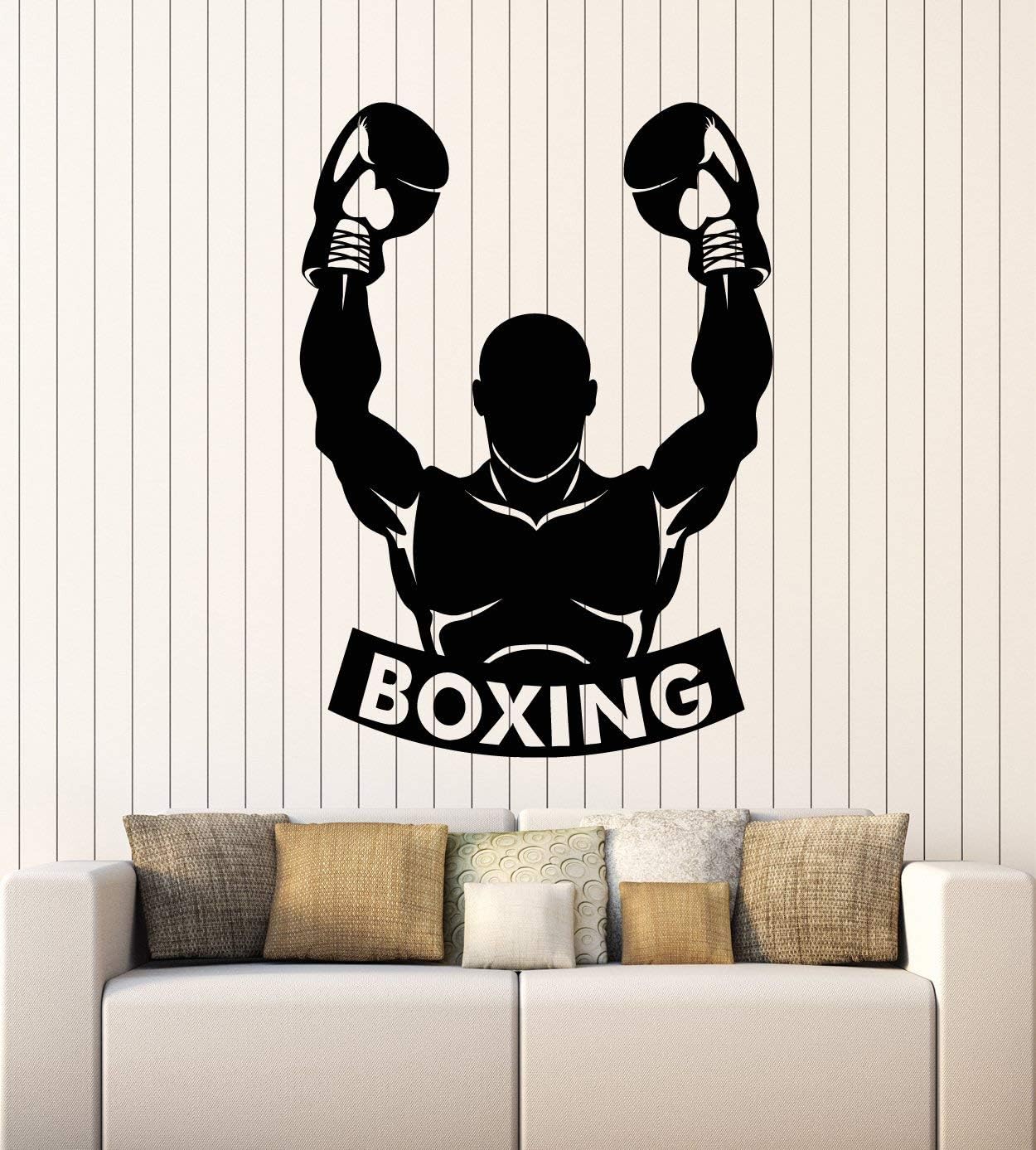 WallStickers4ever Vinyl Wall Decal Boxing Sports Fighting Man Boxer Gloves Gym Stickers Mural Large Decor (g2840) Black