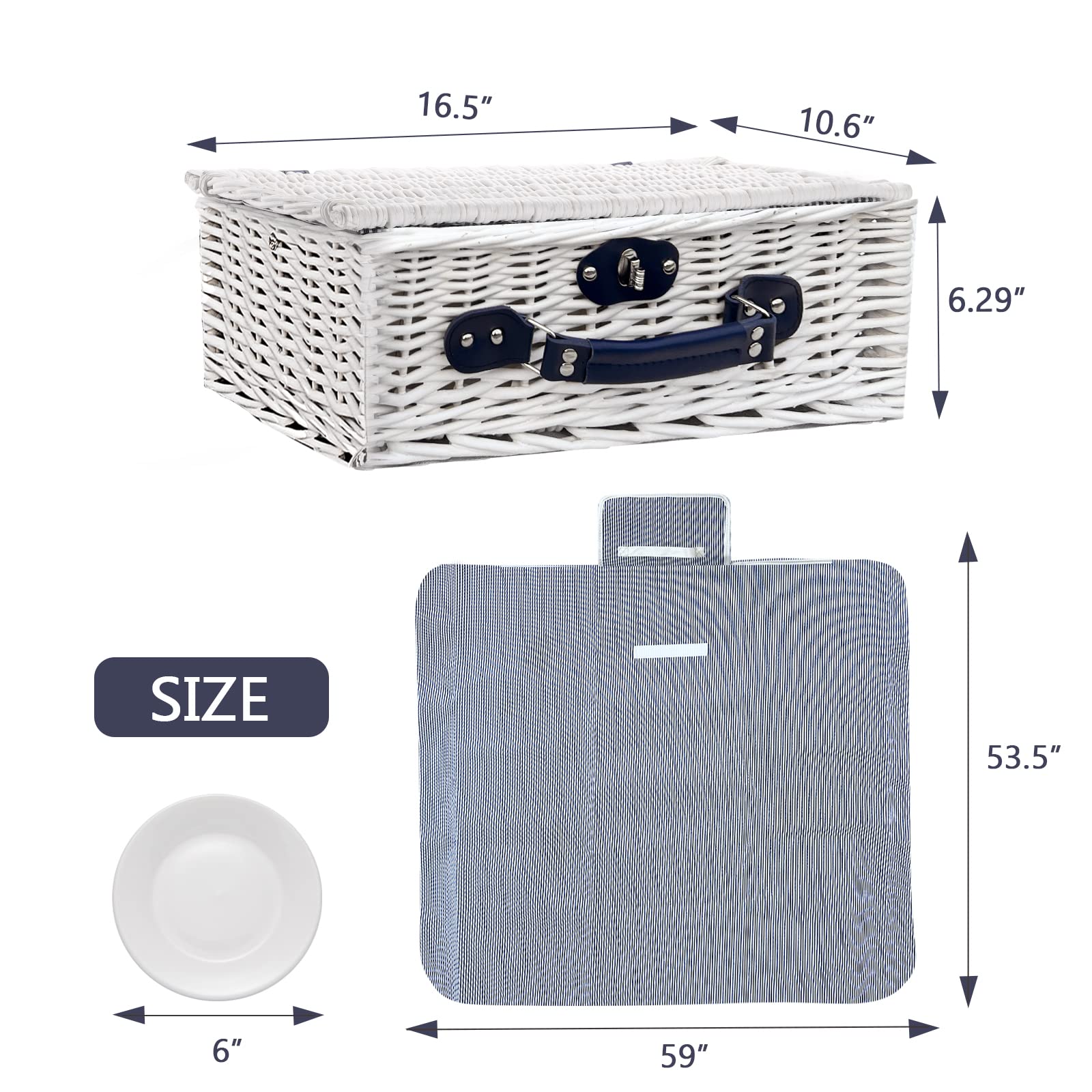 HYBDAMAI Willow Picnic Basket Set for 4 Persons with Waterproof Picnic Blanket, Wicker Picnic Basket for Camping, Outdoors, Valentine's Day, Christmas, Thanksgiving, Birthday