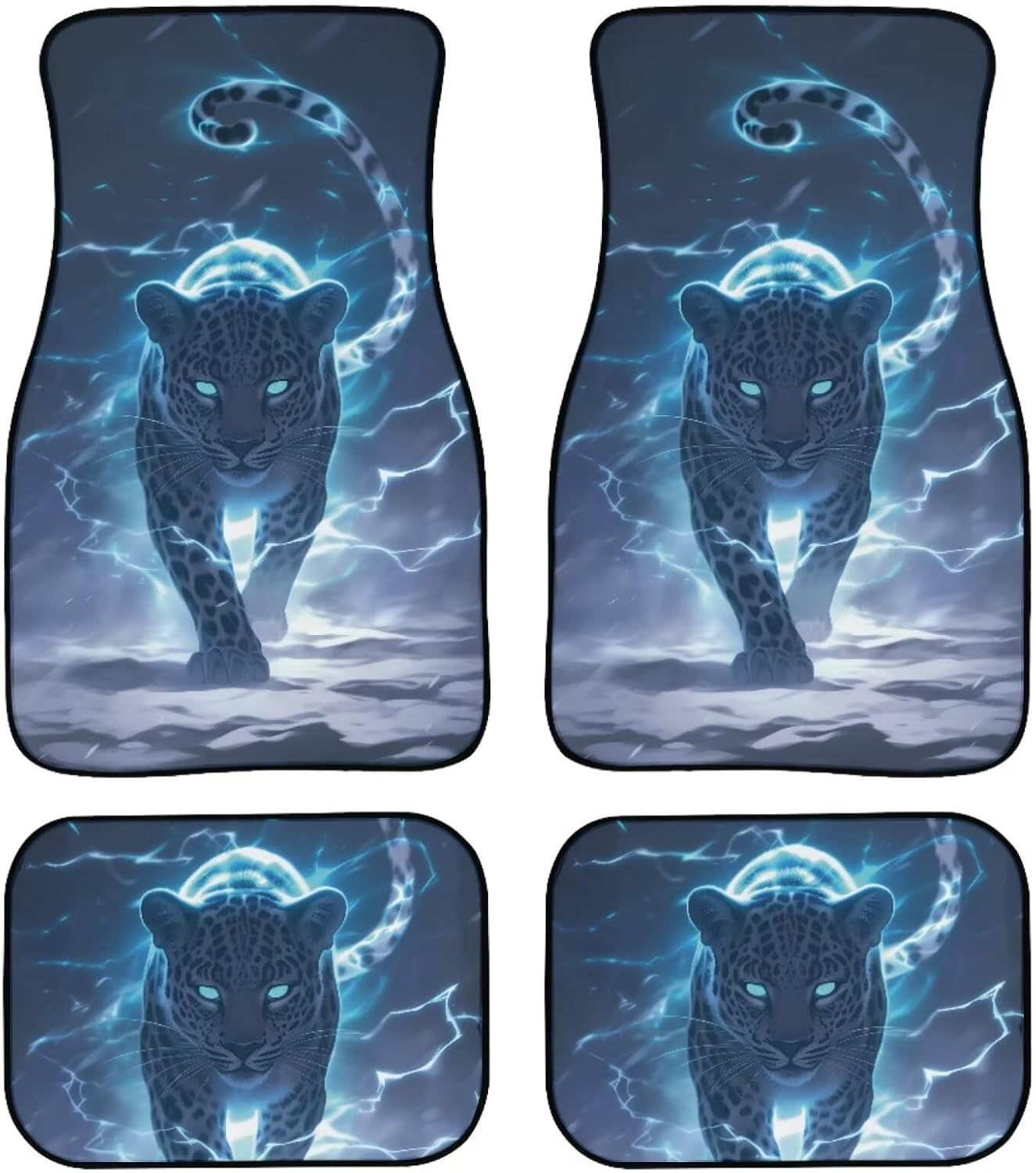 Poceacles Rainbow Leopard Print Fashion Car Floor Mats, 4 Piece Anti Skid Front/Back Automotive Foot Mat, Universal Fit for SUV, Sedan, Van