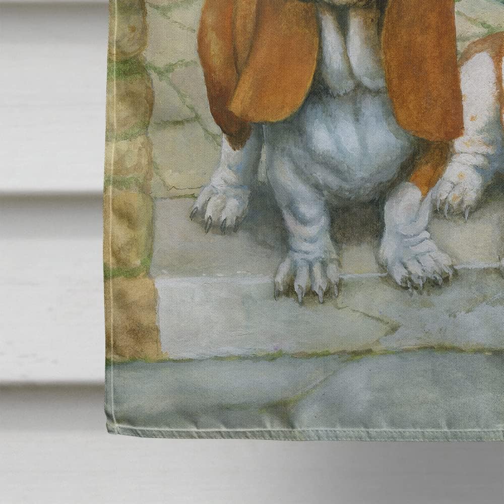 Caroline's Treasures BDBA0390CHF Basset Hounds in The Gate House Flag Large Porch Sleeve Pole Decorative Outside Yard Banner Artwork Wall Hanging, Polyester, House Size, Multicolor