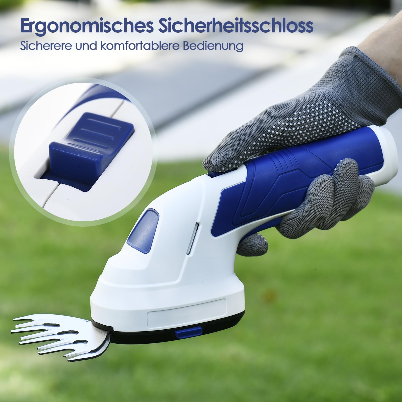 Geevorks Gartenschere Akku 7,2V Grün, Handliche Grasschere Mit 2 Messern, 2.000mAh Akku,2 in 1 Heckenschere, Schnittbreite 12cm, Schnittlänge 20cm