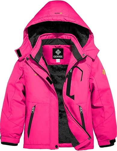 GEMYSE Chaqueta de esquí impermeable para niña, chaqueta de invierno a prueba de viento con capucha