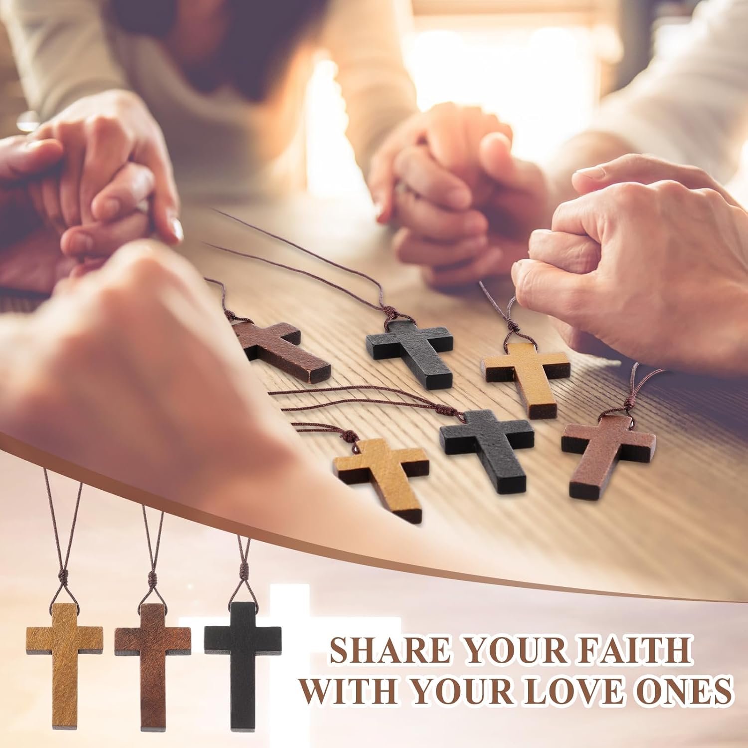 Wood Cross Necklace Bulk for Bible Verse Party Favor 3 Color Wood Cross Pendant Necklace Wooden Crucifix on Cord Christian Gifts - Image 3