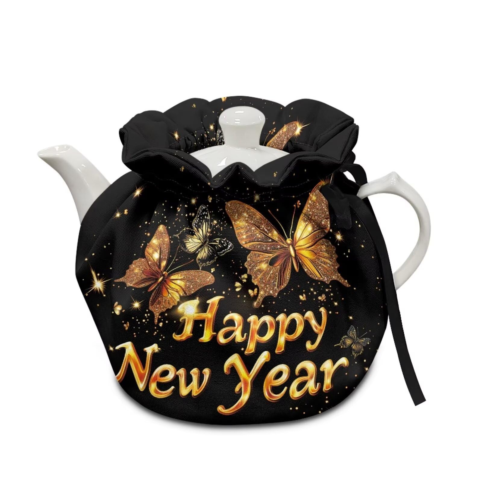 Generic Butterfly New Year Tea Pots Cozy with Insulation Pad Keep Breakfast Warmer Home Kitchen Christmas Decorative Accessories Easy to Clean and Soft Ideal Gift for Family