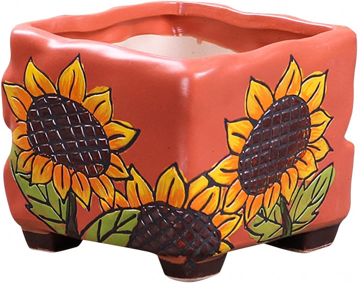 1 Pack Sunflower Flower Pot Succulent Plants Planter Pot Ceramic Succulent Potted/Cactus Pot/Container/Flower Pot (Random Color)