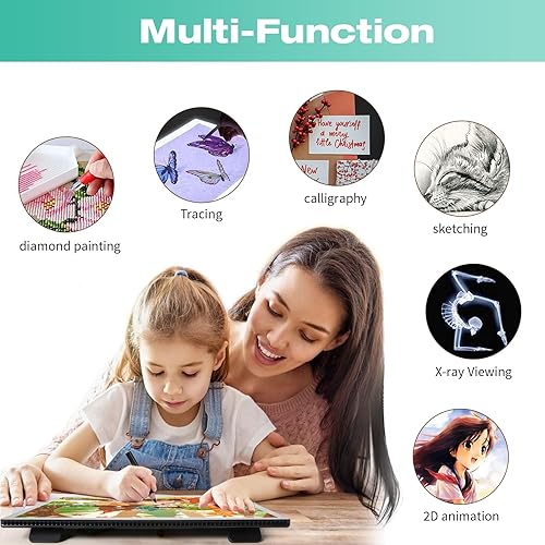 Vista 60 de TSOCOS Almohadilla de luz recargable A3, tablero de luz de pintura de diamante súper brillante, caja de luz portátil con pilas, 3 colores, 6 niveles