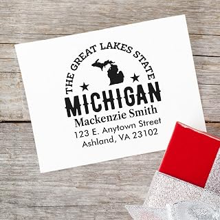 Personalized Self-Inking Michigan State Return Address Stamp for Tax Documents, Custom Professional Business Stamper for Envelopes, Mail & Forms, Square 1-5/8" Rubber Seal for Tax Preparers