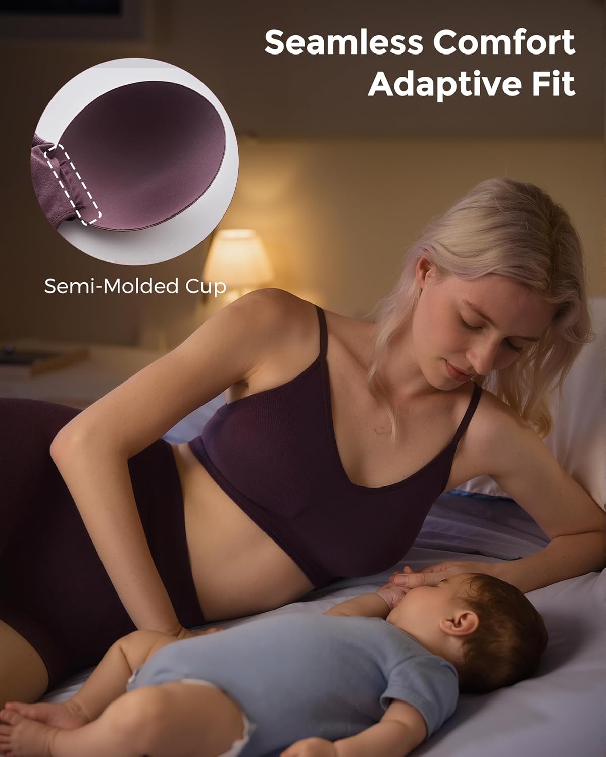 Momcozy Nursing Bras for Breastfeeding and Sleep, Seamless Soft & Stretchy Maternity Bra, V Neck Wireless Pregnancy Bralette
