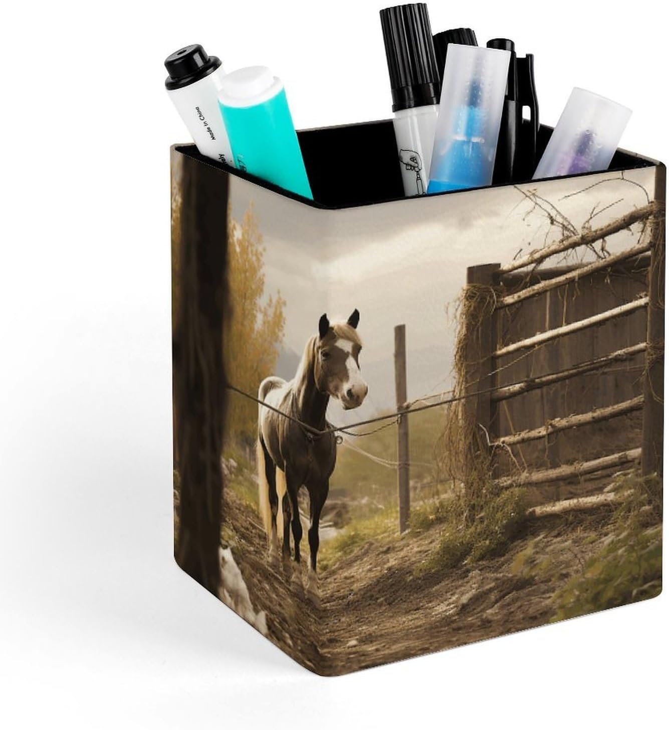 Fence Horse Pen Holder Square Desk Organizer for Office Studio
