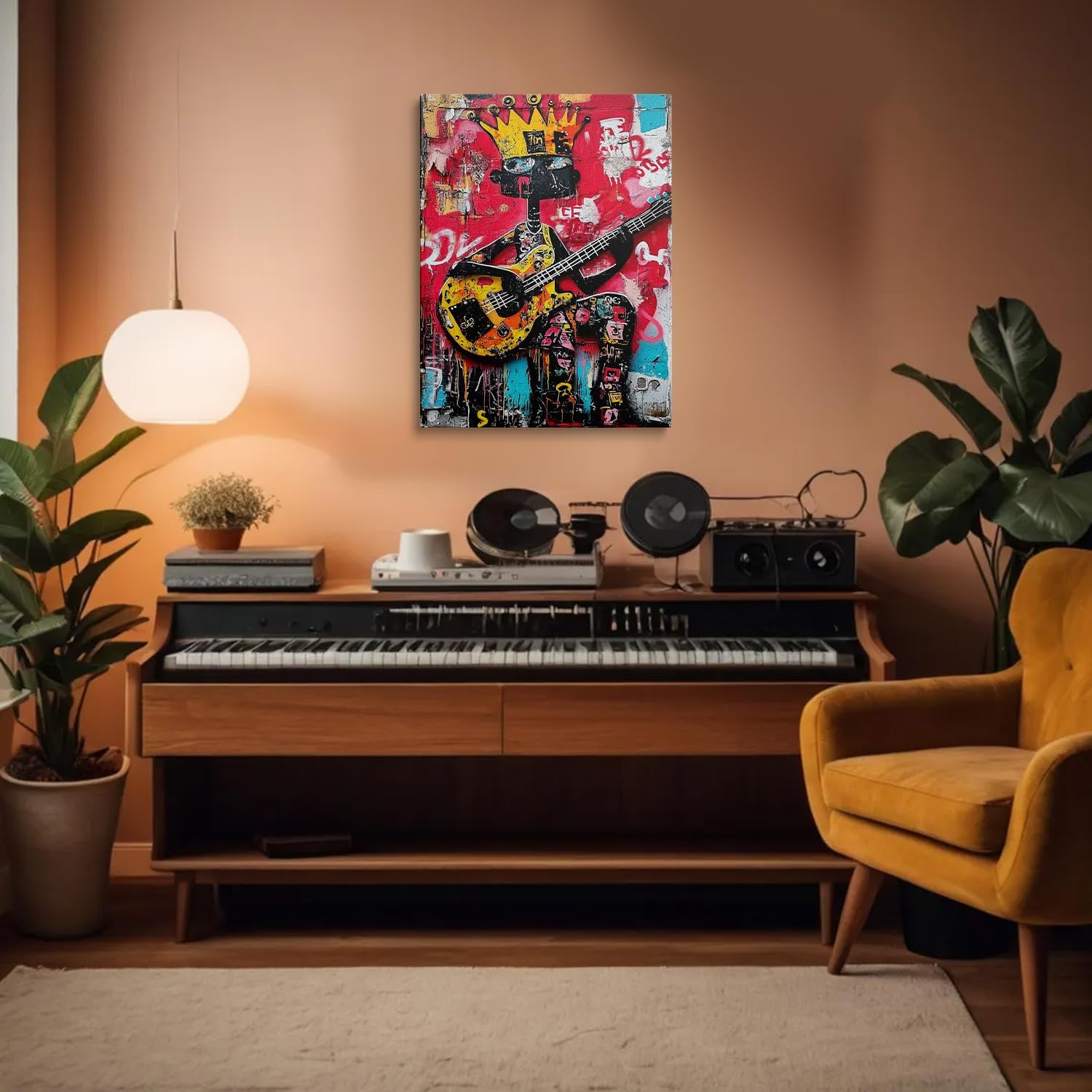 Banksy Abstract Colorful Graffiti Canvas Wall Art, Hip Hop Pop Banksy Funny Guitar Posters Paintings Prints, Cool Room Decor for Teen Boys Living Room Home Bathroom Framed Ready to Hang (12"x16")