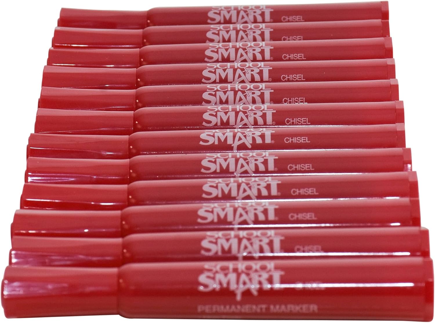 School Smart Non-Toxic Permanent Markers, Broad Chisel Tip, Red, Pack of 12
