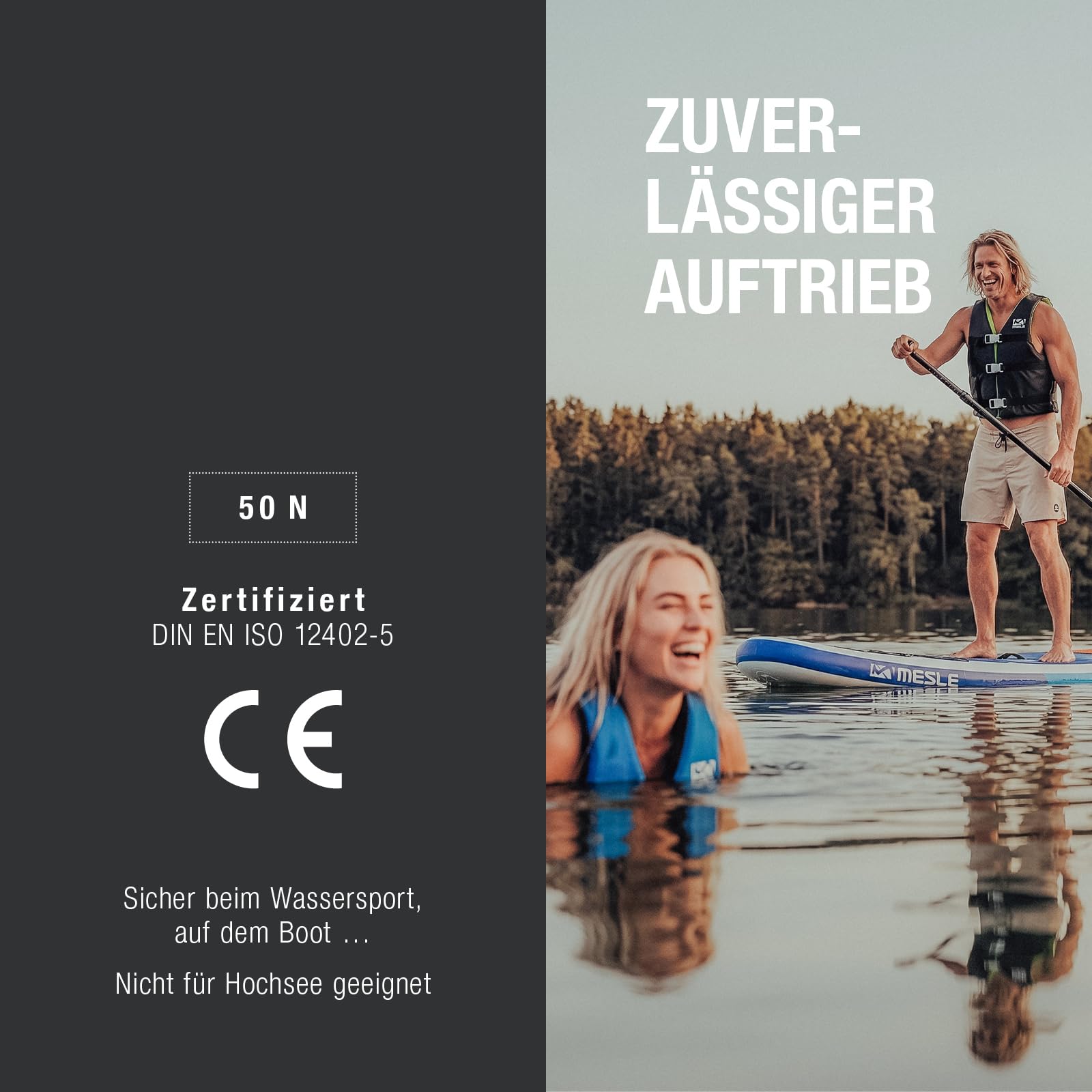 Mesle Gilet de Natation Adulte Promo 50N Tailles 40-130 kg pour Sup, Plongée en apnée, Ski Nautique