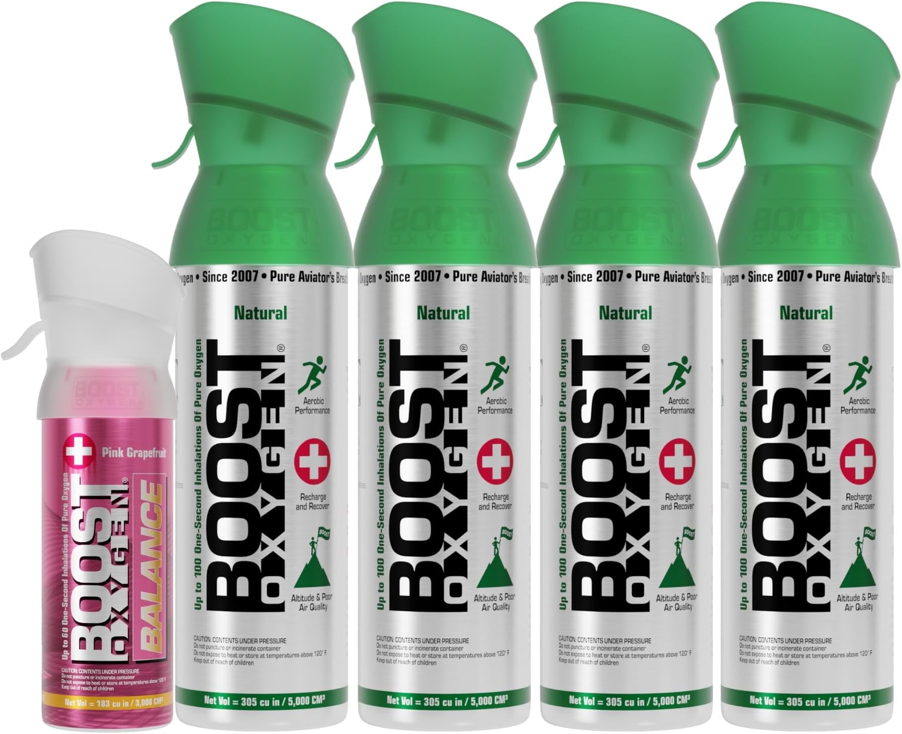 Canned 4 Portable 5 Liter Pure Natural Oxygen Canister Bottle with 1 Grapefruit Flavored Pocket Sized Canned Bottle Canister