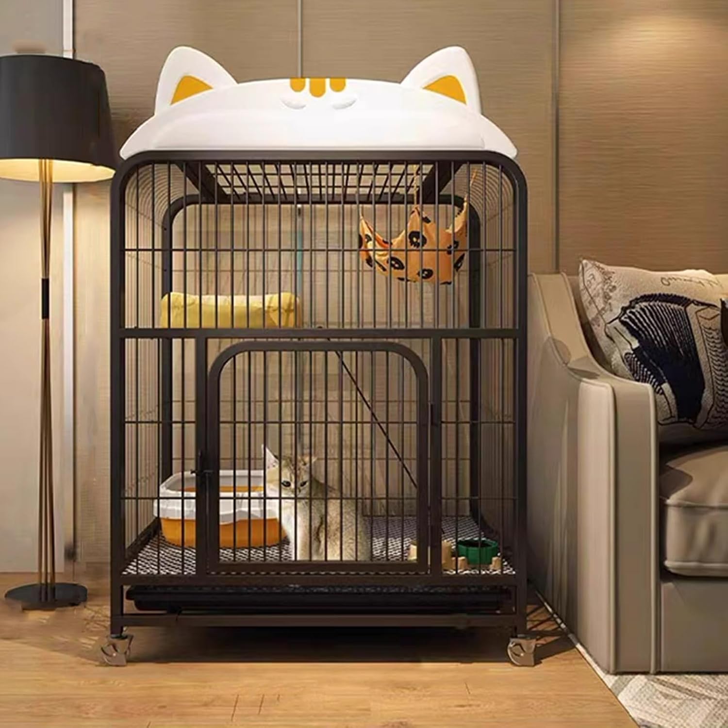 2/3 Tier Cat Cage, Large Cat Playpen, Cat Enclosures Indoor, Metal Kennels, Movable, Large Space, Breathable Iron Mesh, Pet Playpen(Black,Height47.7in)
