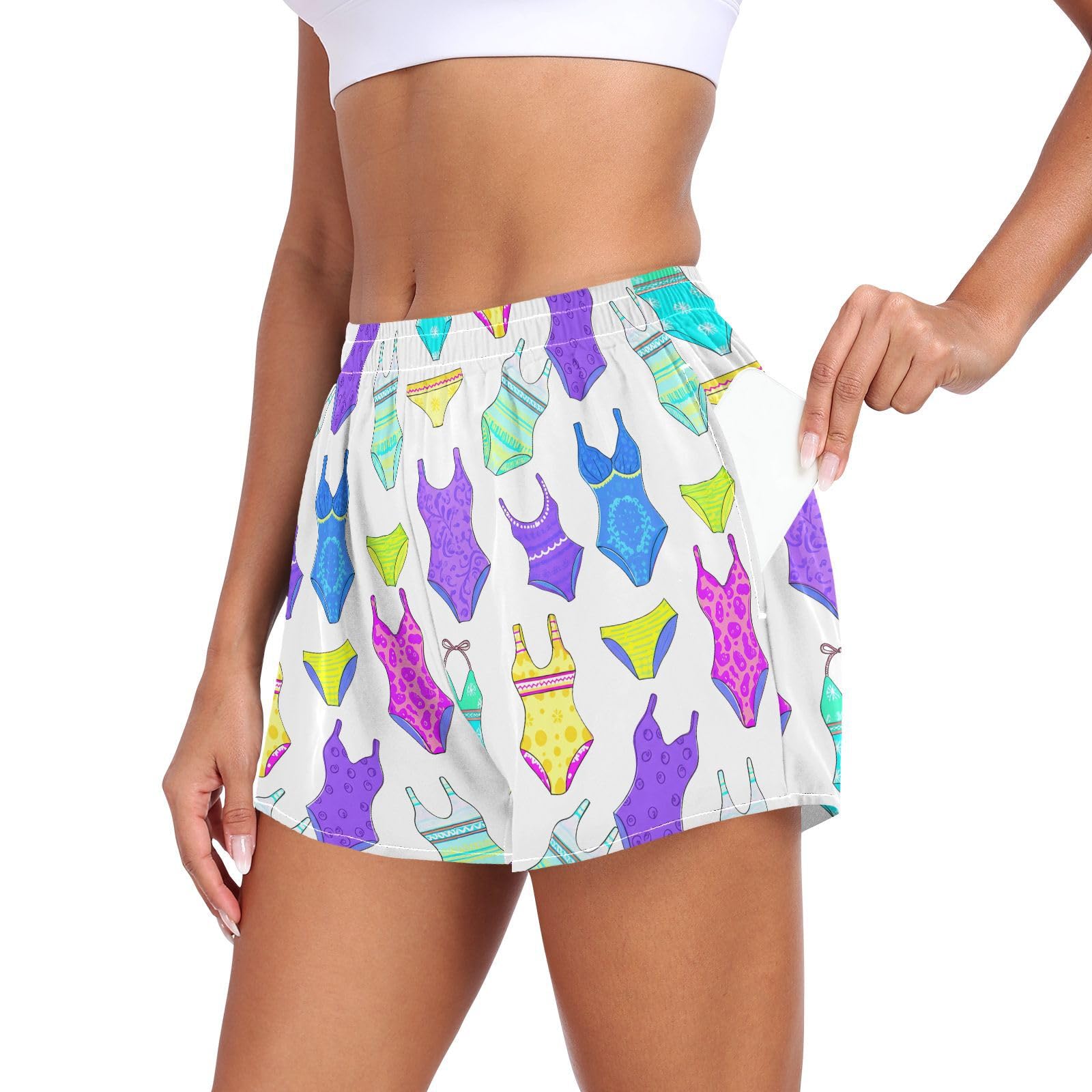 Swimsuits Shades Purple Women's Running Shorts with Pockets Sporty Workout Quick Dry Athletic Shorts L 202c1567
