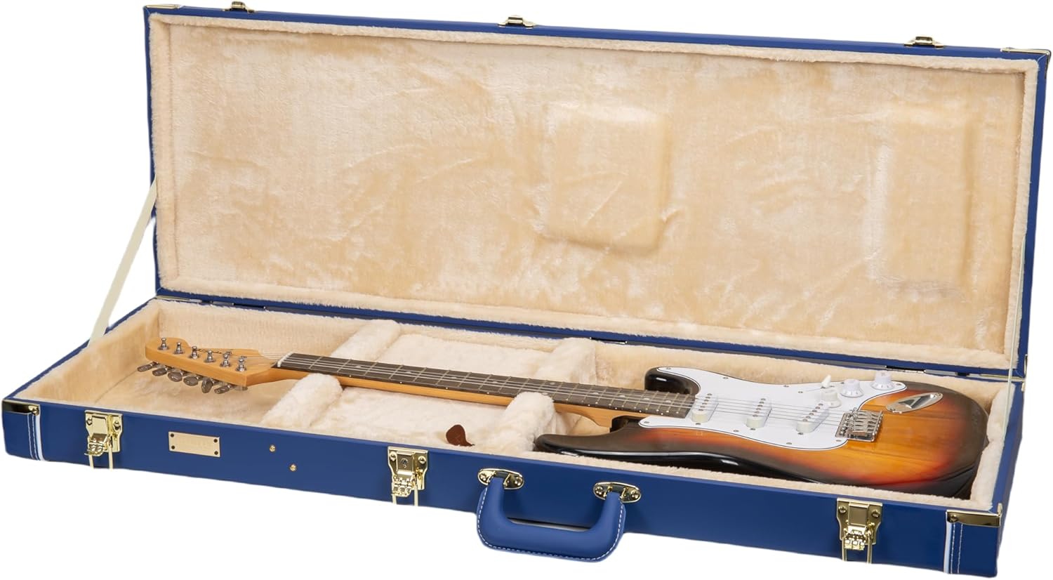 Crossrock Rectangular Wooden Electric Guitar Case for Fender Stratocaster & Telecaster | Vibrant Blue Faux Leather, Beige Plush Interior, Lock – Designer Series(CRW520EVB)