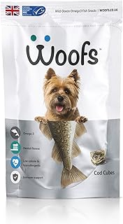 WOOFS Dog Treats, 100g Natural Cod Cubes made from 100% Cod Fish - Packed with Omega 3 - Grain & Gluten free - High in Protein 100% Cod