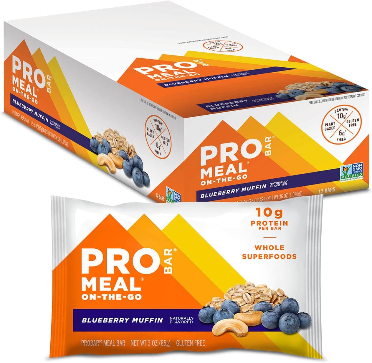 PROBAR - Meal Bar, Blueberry Muffin, Non-GMO, Gluten-Free, Healthy, Plant-Based Whole Food Ingredients, Natural Energy, 3 Ounce (Pack of 12)