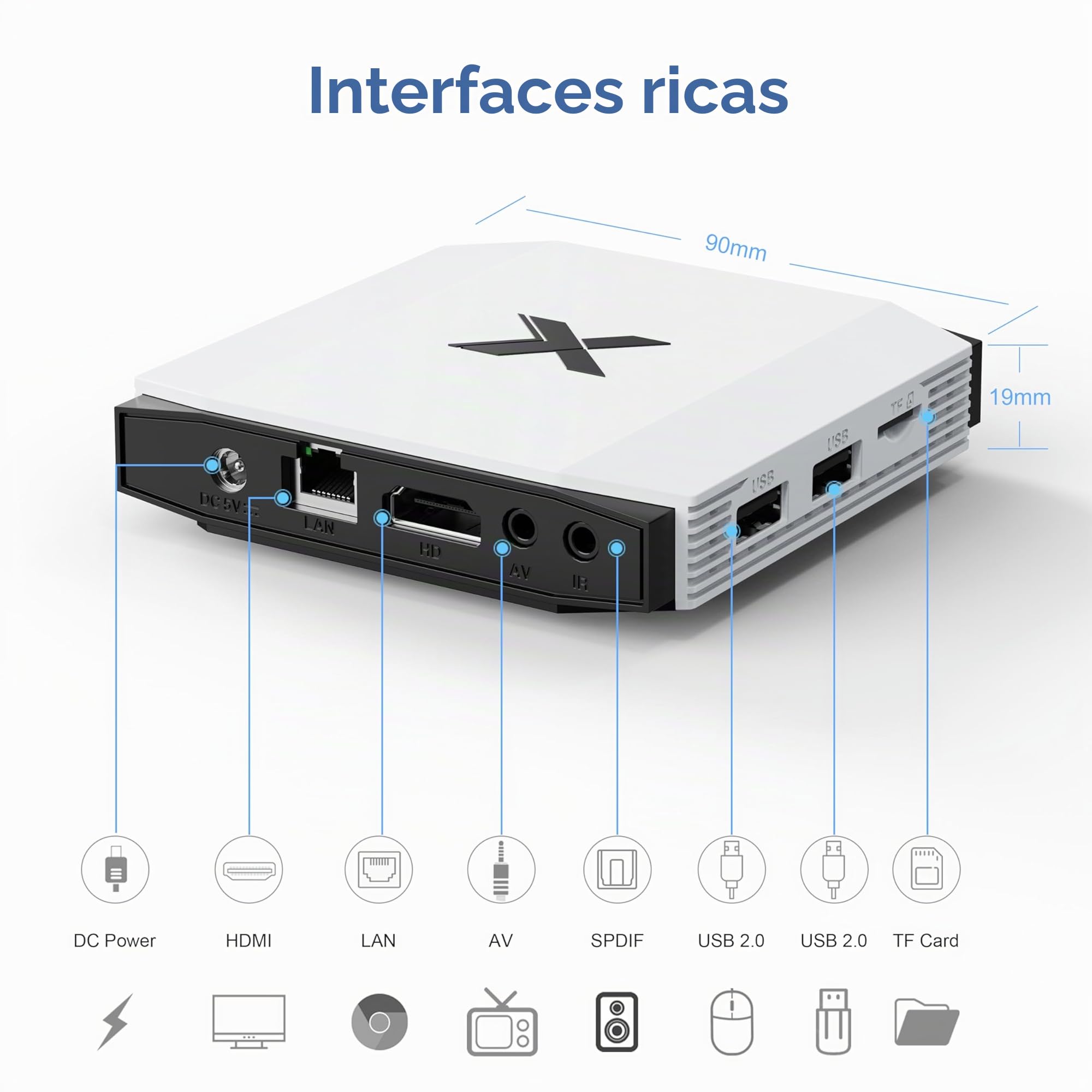 Caja Multimedia Android TV; Compatible con reproducción 4K HDR, 4GB de RAM 32GB de ROM, HEVC MAIN10 H.265, Entretenimiento en línea, Smart TV Box 2.4GHz/5GHz Doble Banda Wi-FI Bluetooth