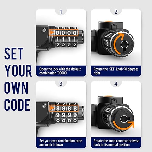 Miniatura 8 de SEWAY Cable de bloqueo de scooter para Xiaomi Mijia M365 Serie ES, Cerraduras de combinación de bicicleta, cerradura de cadena en espiral, núcleo