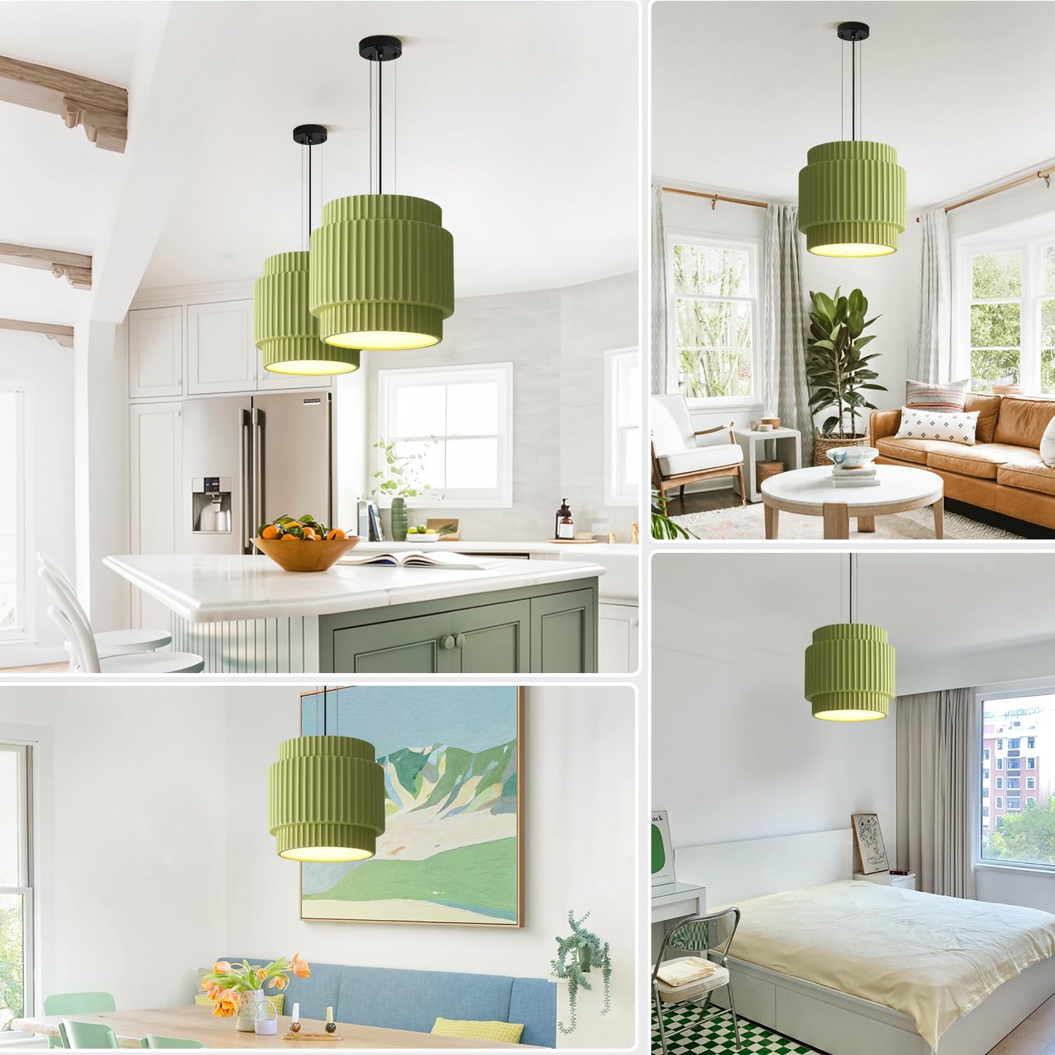 Vintage Green Pendant Light Fixtures Large Single Modern Resin Pendant Lighting 1 Light Hanging Indoor Kitchen Island Pendant Ceiling Light Green Chandelier Lights for Dining Room MPL33-G-L