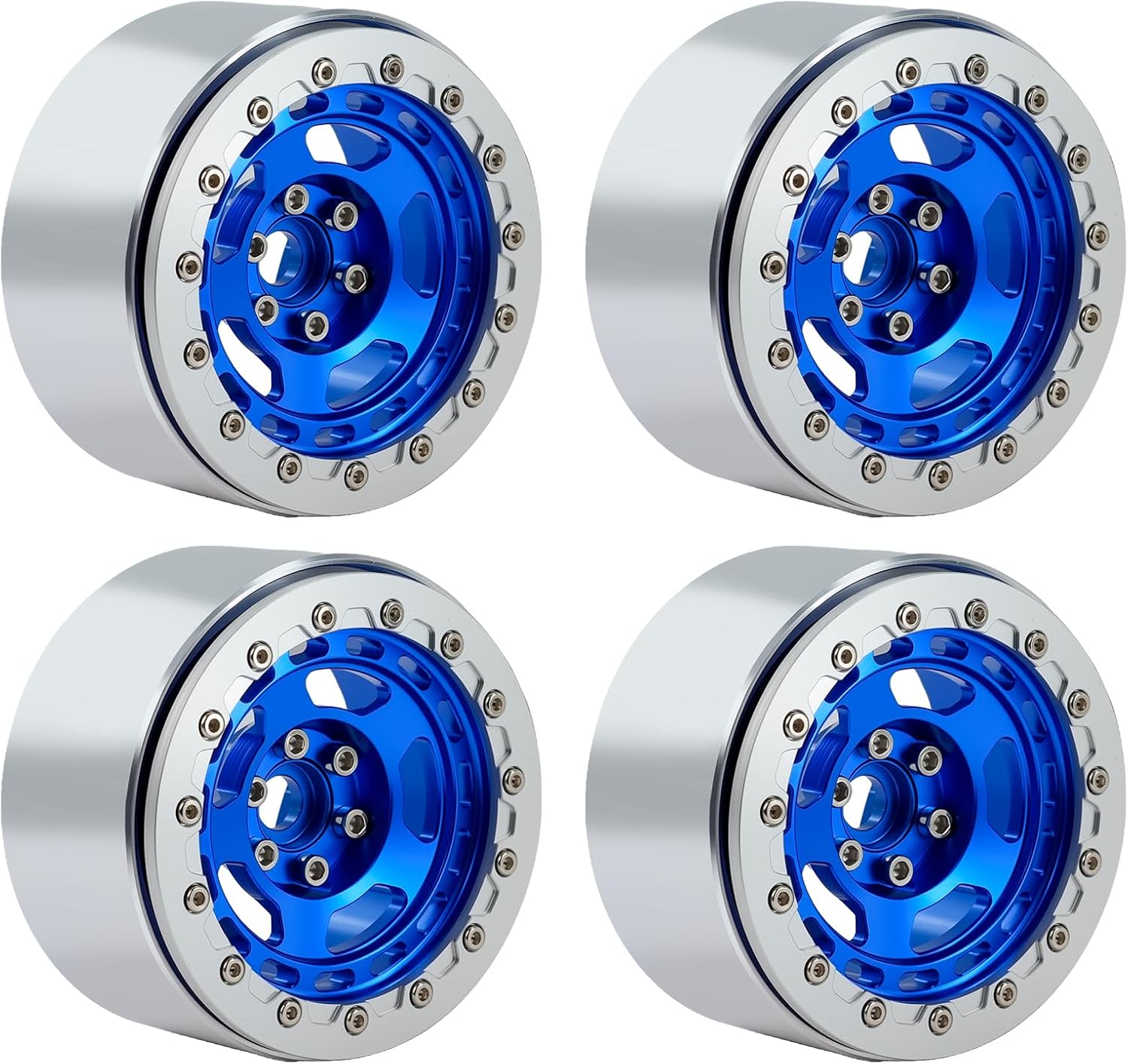 4Pcs Aluminum 2.2inch Beadlock Wheel Rims for 1/10 RC Rock Crawler TRX4 Axail SCX10 RC4WD D90 Yikong 4102 Wheel Upgrade (Silver and Blue)