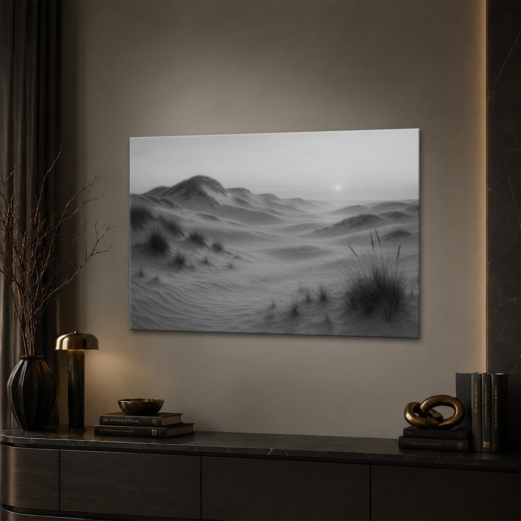 deyoli Obraz na płótnie wydmy piaskowe z trawami 100 x 70 cm czarno-biały
