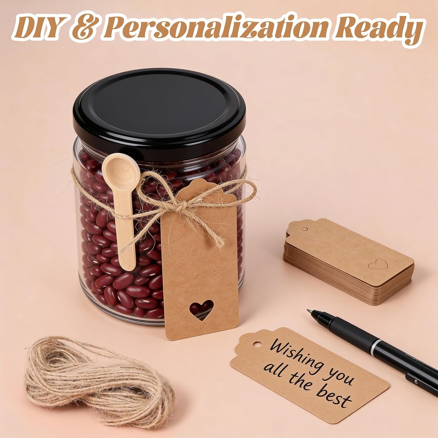 100 Sets Mini Wooden Spoons - 3 Inch Small Wood Spoons with Tags and Twine for Spice Jars, Condiments, Honey, Sugar, Coffee & DIY Kitchen Gifts