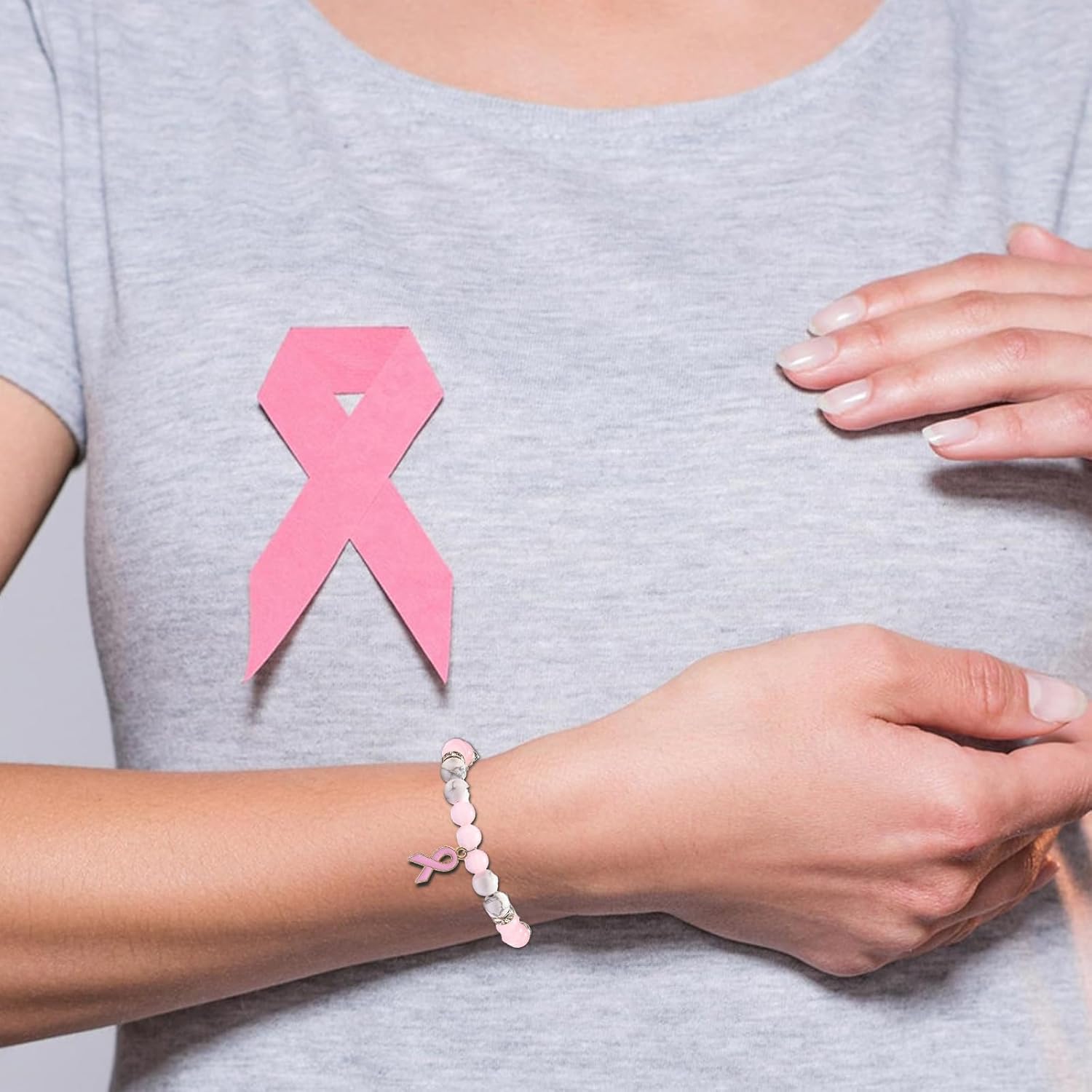 Breast Cancer Gifts for Woman Breast Cancer Bracelets Crystal Beaded Bracelet Pink Ribble Charm Bracelet Breast Cancer Awareness Accessories - Image 5