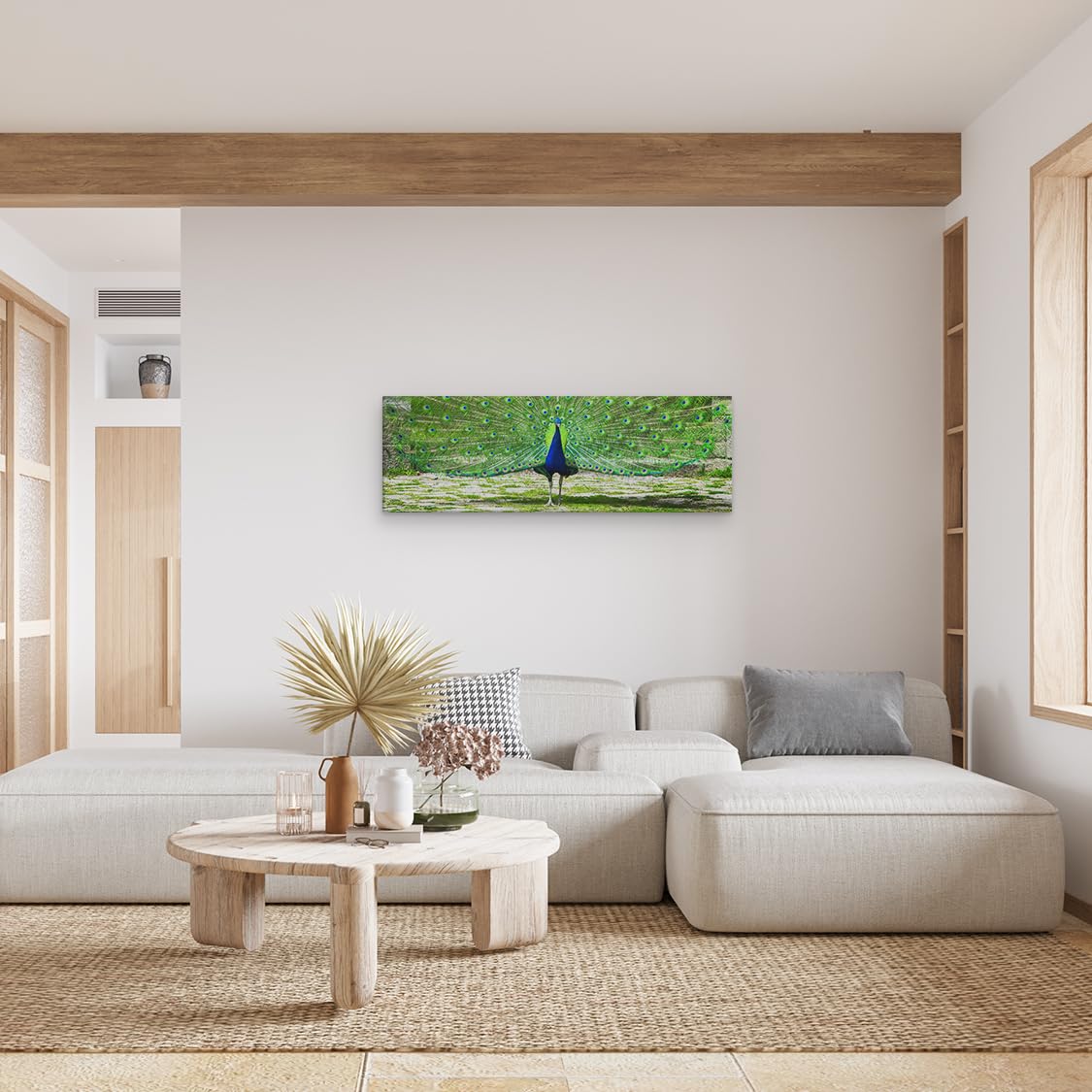 Artaza Cuadros Decoración Salón Modernos Pavo Real - 90x30 cm - Cuadros Animales Decoración Pared - Lienzos Decoración Hogar - Plumas Verdes