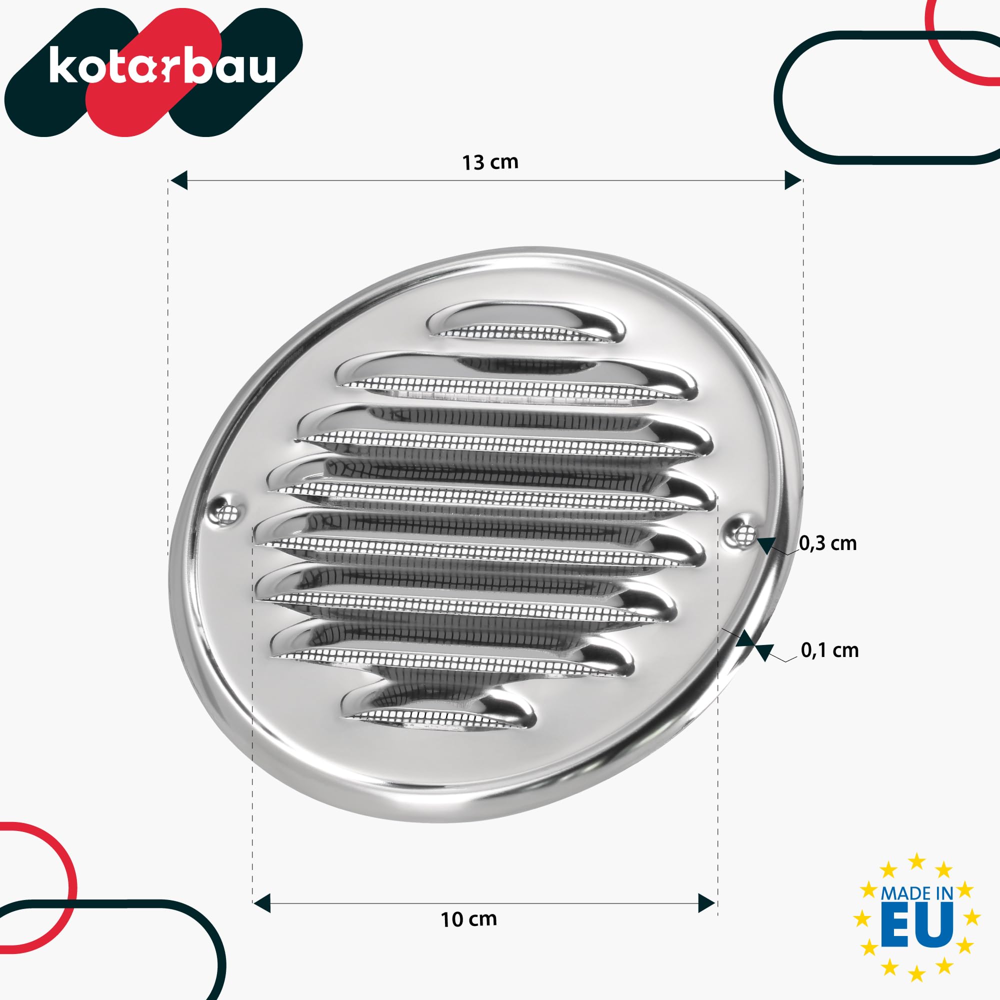 Grille D'aération 130mm Acier Inox - Avec Moustiquaire Intégrée, Neuve Marque Builder