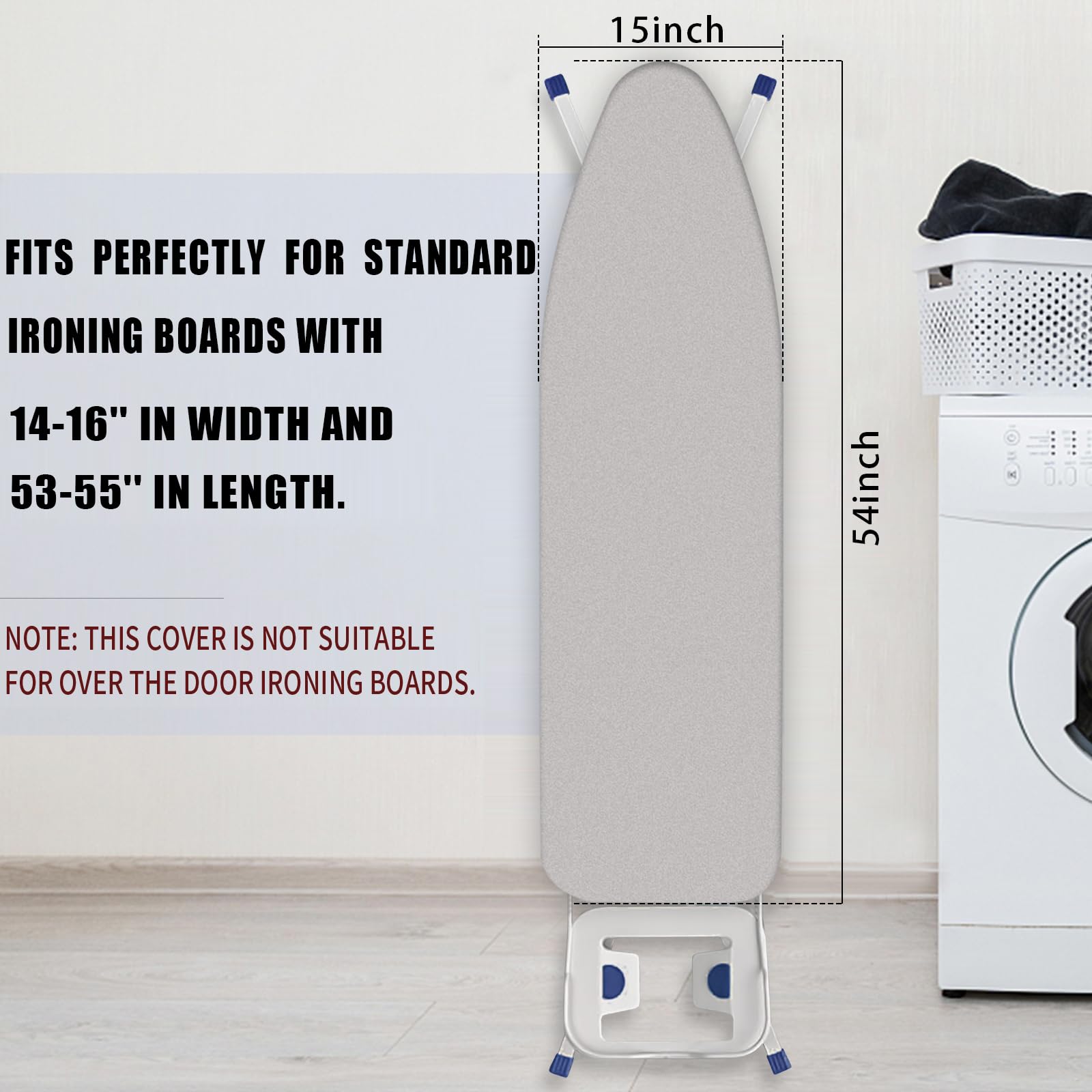 Housse de Planche à Repasser Standard de 38,1 x 137,2 cm avec Bord élastique et Fermetures Auto-agrippantes en Coton résistant aux brûlures et aux Taches avec Rembourrage épais