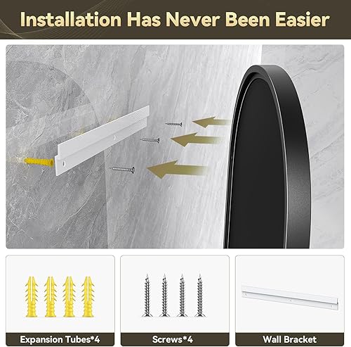 Miniatura 5 de Brightify Espejo ovalado negro para pared de 22 x 30 pulgadas, espejo ovalado con marco de metal, espejo de pared negro para dormitorio, sala de