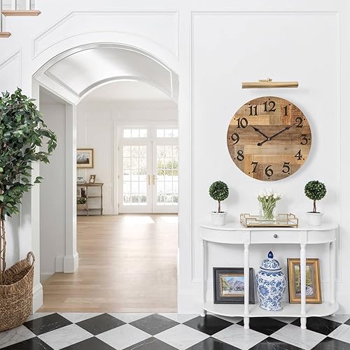 Miniatura 6 de Reloj de pared grande silencioso de 24 pulgadas, funciona con pilas, para cocina de granja, reloj de pared retro sin tictac con números grandes para