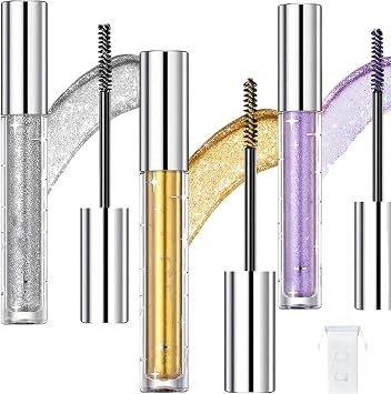 Question Beauty Glitter Mascara, Sparkle Mascara for Eyelashes, Question Beauty Gold Mascara, Waterproof Long Lasting Sparkle Diamond Mascara for Women Mixed-3Pcs, 1