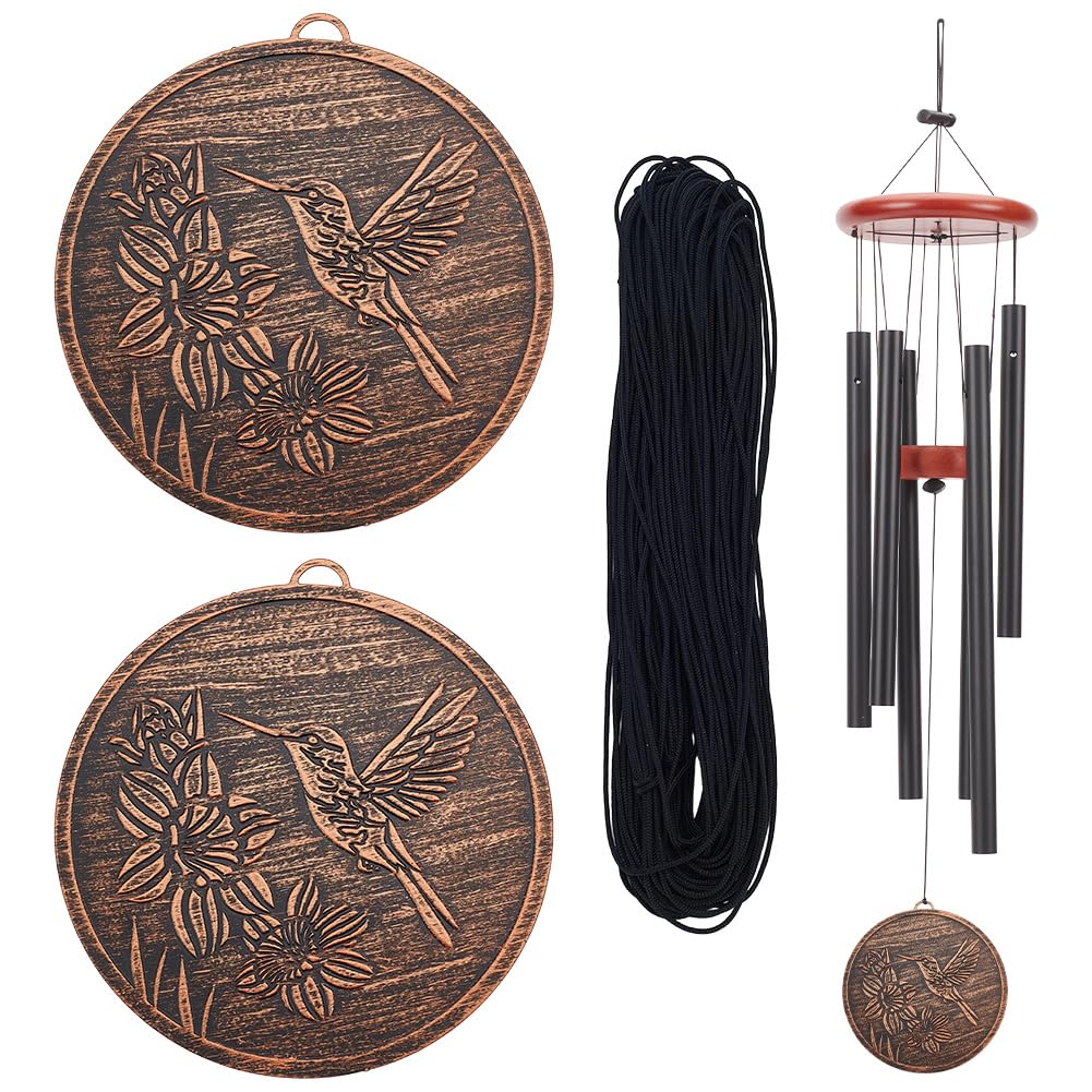 ORIGACH 2 PCS Metal Replacement Wind Catcher Circular Chime Sail Replacement with 5m Nylon Cord Metal Wind Chime Parts Replacement Vintage Hummingbird Decor for Wind Chimes, 3.9 Inch