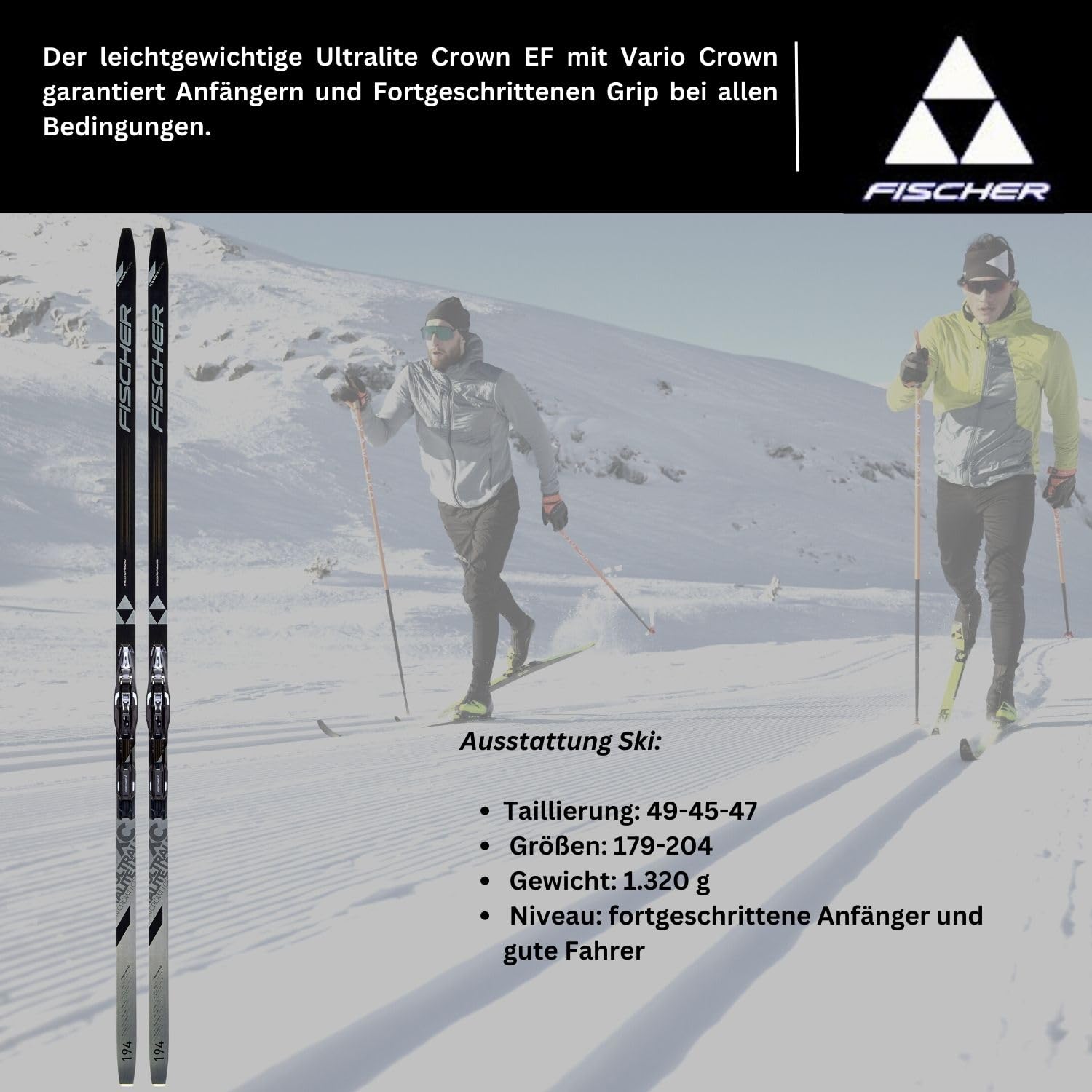 Fischer Langlaufski - Langlaufskier Set - Classic Langlauf Ski - Nordic Ski - Ultralite Crown EF Mounted - inkl. Bindung Control Step-In IFP (NNN)