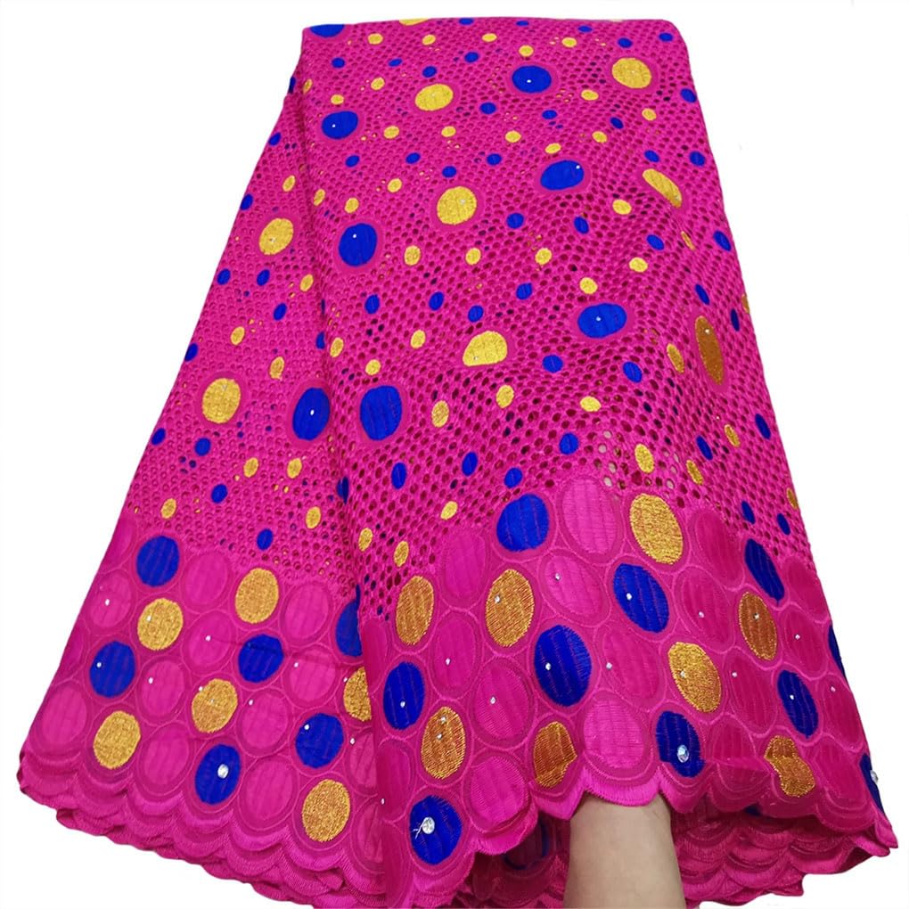 Moda 100% Tela De Encaje De Gasa De Algodón 2,5 Yardas Vestido De Fiesta Bordado De Piedras Materiales De Encaje Nigeriano