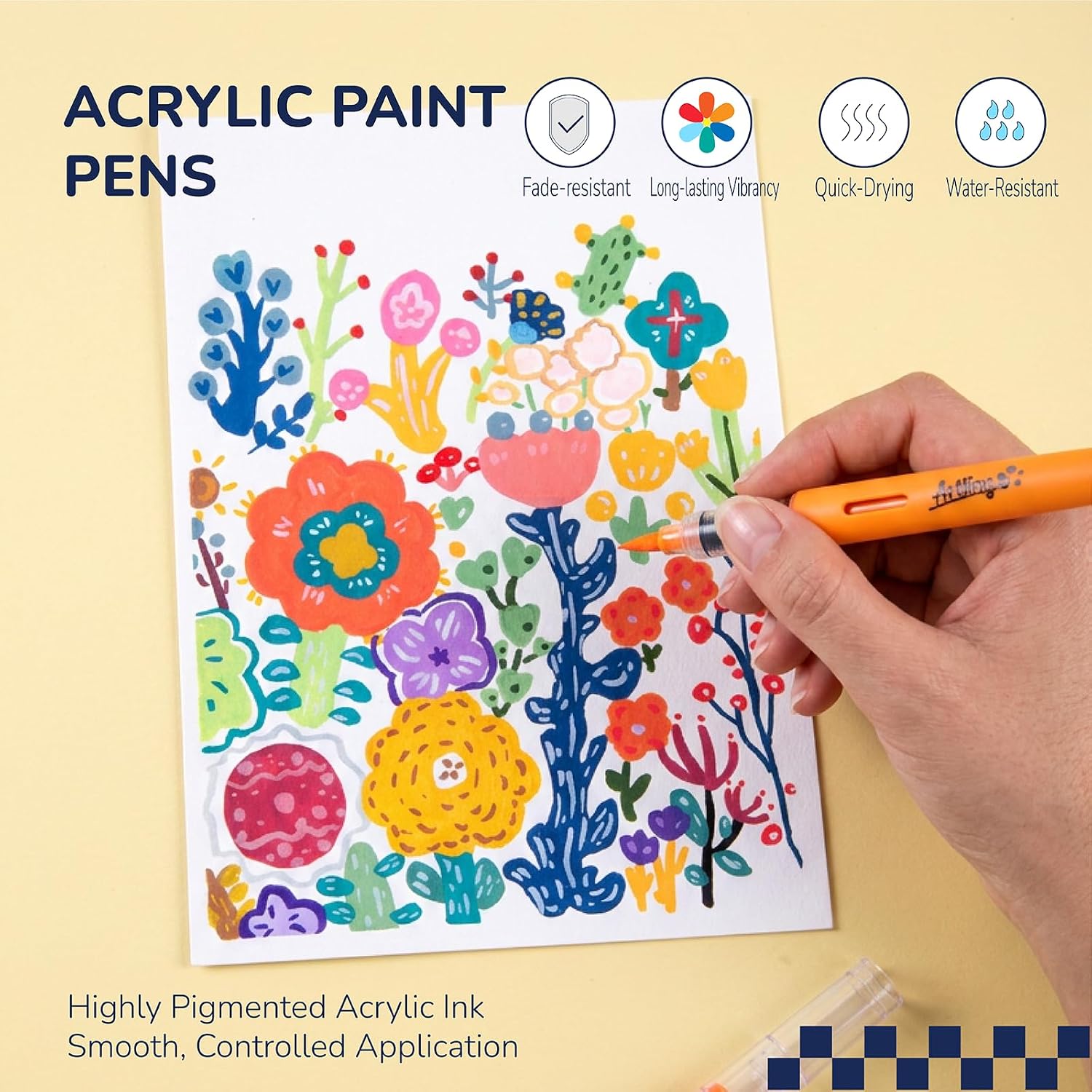 Artkey Acrylic Paint Markers 12 Colors, Direct-Liquid Acrylic Paint Pens with Automatic Ink Control, Flexible Brush Tip Acrylic Markers Set for Rock Painting, Wood, Canvas, Glass, Ceramic, DIY Crafts image 4