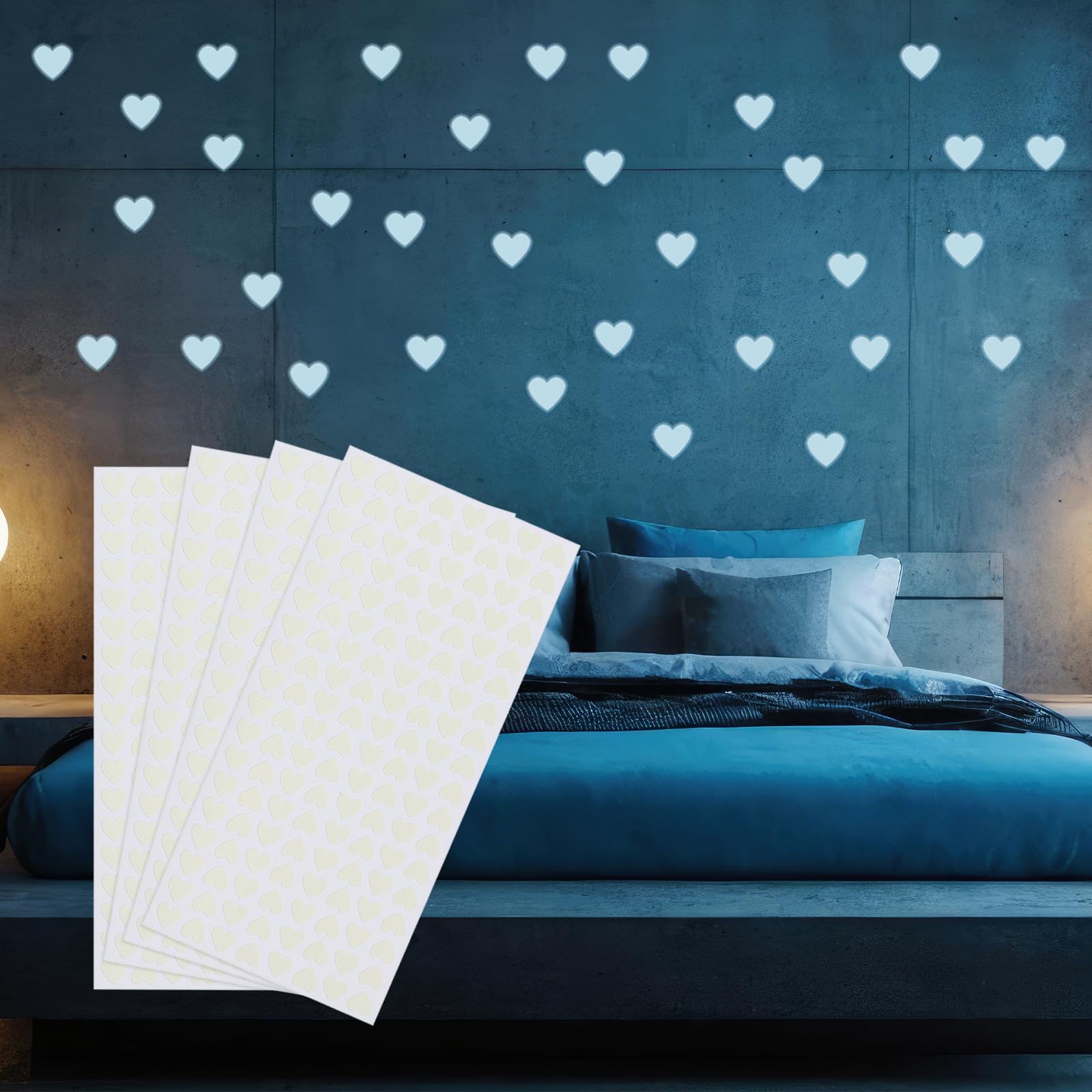 Autocollants phosphorescents cœur bleu pour rassurer les enfants qui ont peur du noir au lit