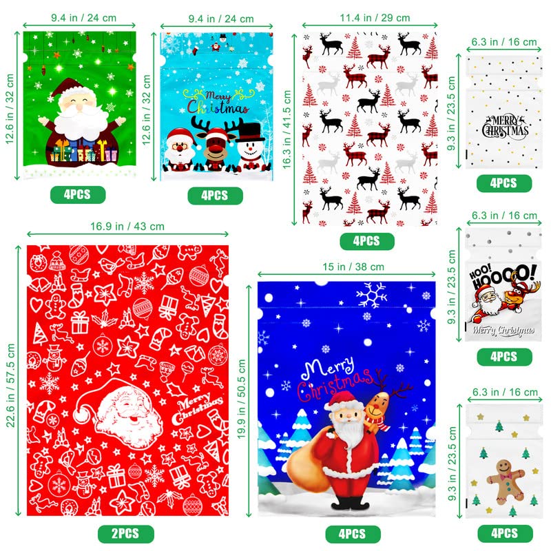 Sac Cadeau Noel, Lot de 30 Sacs Cadeaux de Noël Toutes Tailles, Grands Sachet Noel avec Cordons de Serrage, pour la Fête de Noël, Emballage de Cadeaux et Décorations de Vacances. - Image 8