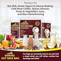 Vista 6 de Sufaniq Bolsa de leche de nueces, paquete de 2 (12 x 12 pulgadas), bolsa de estopilla de nailon 100% puro, colador reutilizable de alta calidad