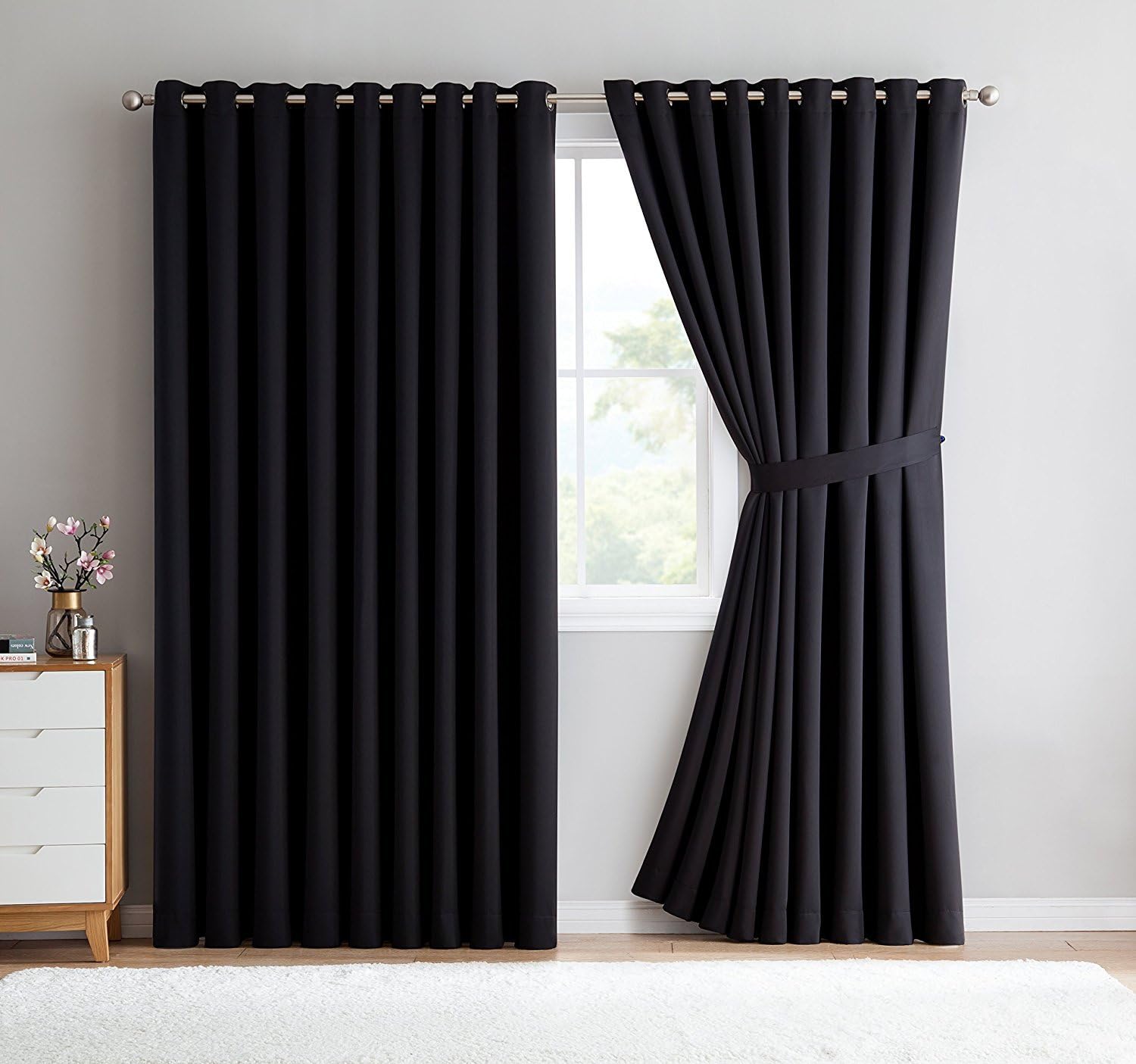 Warm Home Designs Extra Large 2 Black Wall to Wall Curtains 108" x 99" Each with 2 Matching Tie-Backs. Total Width is 216 Inches (18 feet). Great as Room Dividers or Partitions. N Black Wall 99"