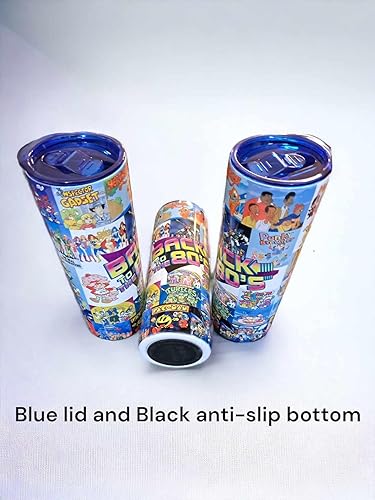 Miniatura 2 de Vaso personalizado de 20 onzas de acero inoxidable delgado con tapa y popote de Back to the 80s Eighties 1980 con temática de personajes de dibujos