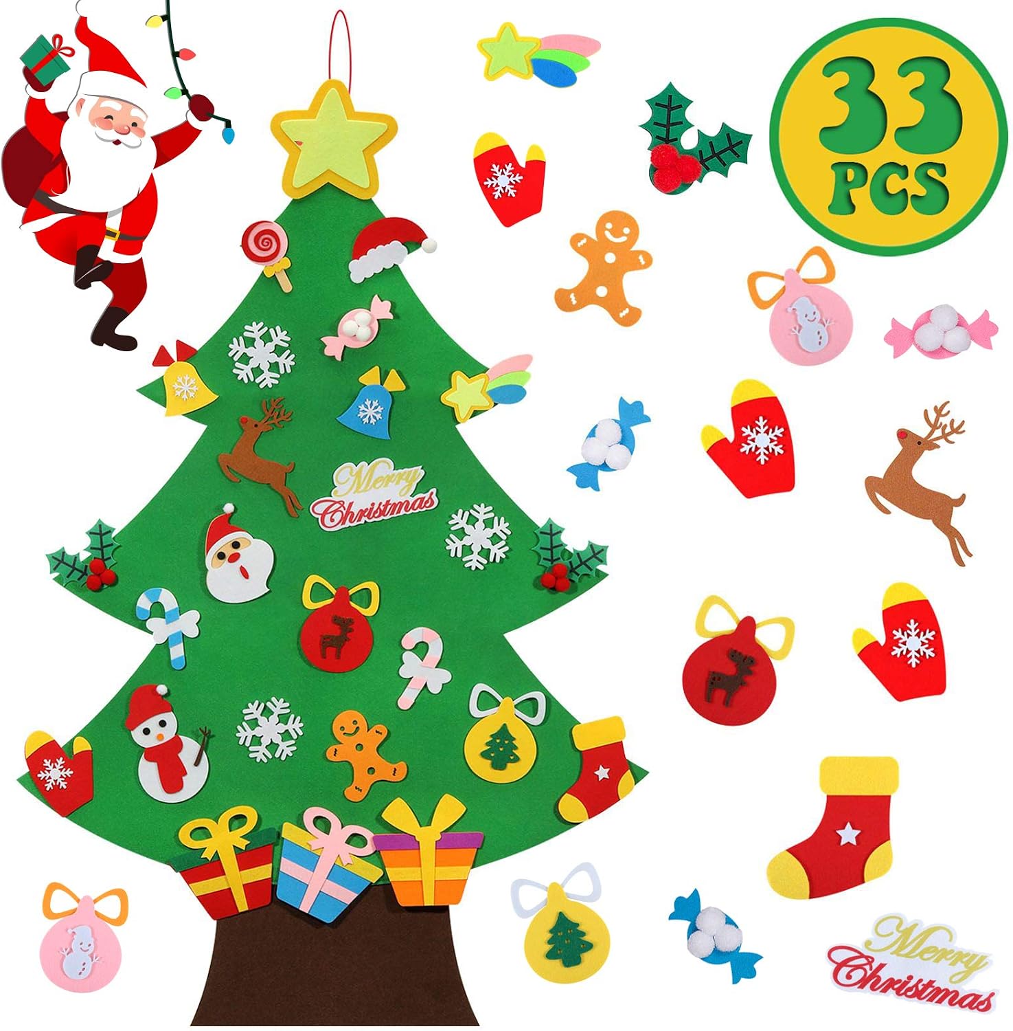 Lafefo Felt Christmas Tree - 3.6 FT 3D DIY with 33 Pieces of Ornament Decor