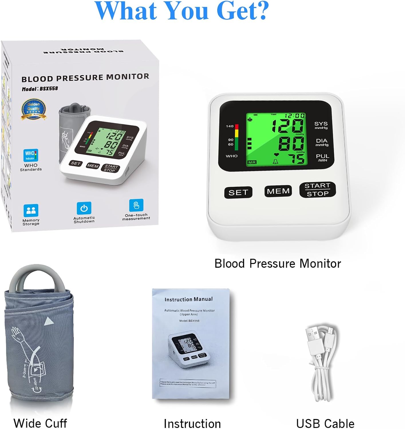 Panamalar Blood Pressure Monitor, Automatic Upper Arm Blood Pressure Machine with 3 Colors LCD Backlight Display/2 Users Memories/BP Cuff 22-40cm, Digital Arm BP Cuff Monitor for Home Use