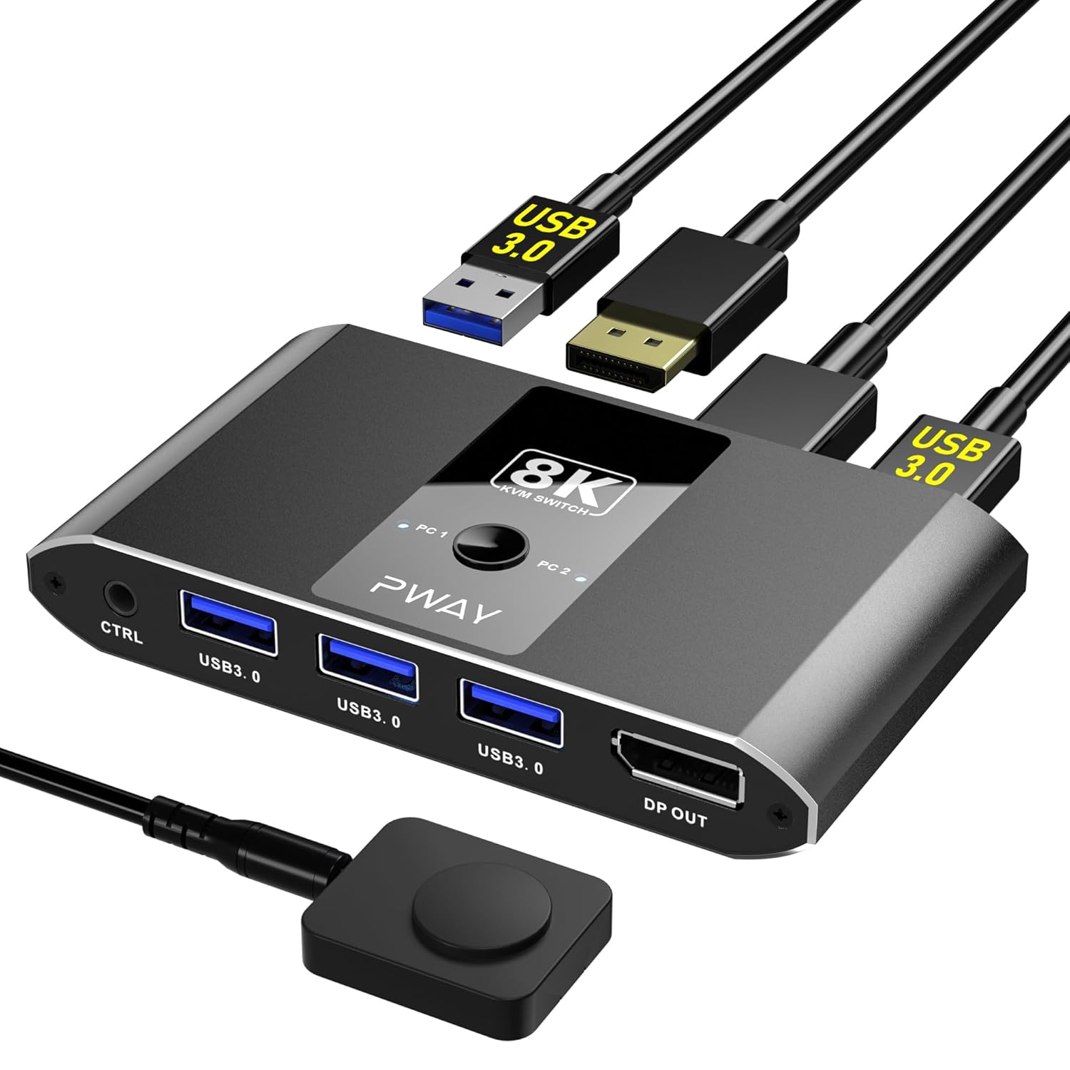 8K DisplayPort KVM Switch 1 Monitors 2 Computers 3 USB 3.0