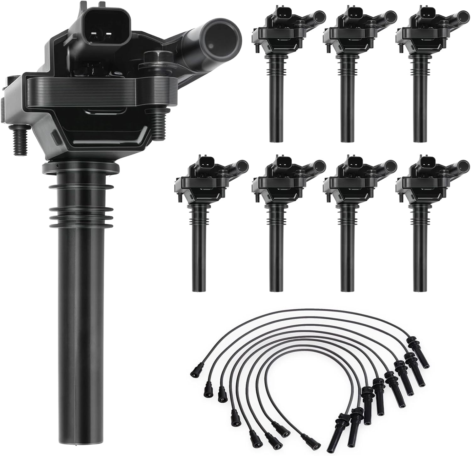 Set of 8 Ignition Coil Pack with Wire Set and 16 Spark Plugs Compatible with Dodge Chrysler Jeep 5.7L V8 Ram 1500 2500 3500 Durango Magnum 300 Grand Cherokee 2003 2004 2005 Replace UF378, 358329, 5306