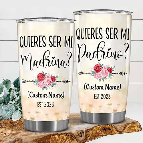 Miniatura 2 de WHIDOBE Juego de vasos personalizados Quieres Ser Mi Madrina, Juego de vasos personalizados Padrino De Bautizo, Bautizo Recuerdos Juego De 2 Tazas